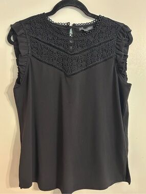 Adrianna Papell Black Crochet Lace Shell